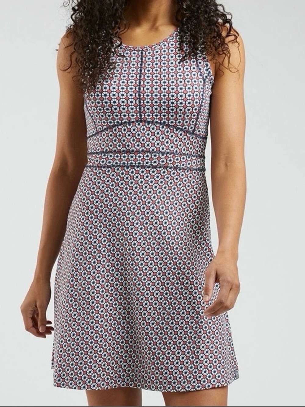 Title Nine Dream Mosaic Fit & Flare Dress M Athletic Travel Buttah Fabric
